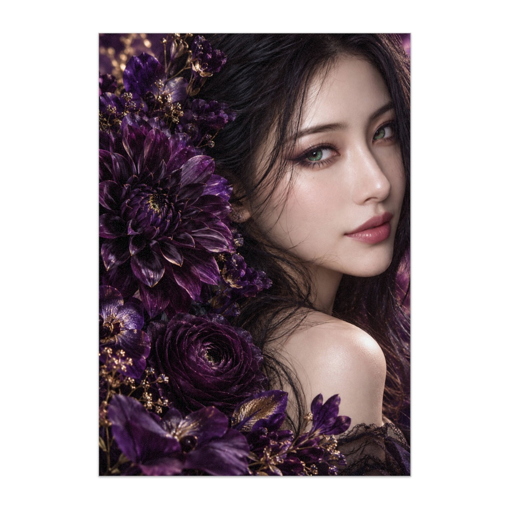 紫苑の誘惑 — VIOLET OBSESSION｜幻想フローラル美人画・アートポスター