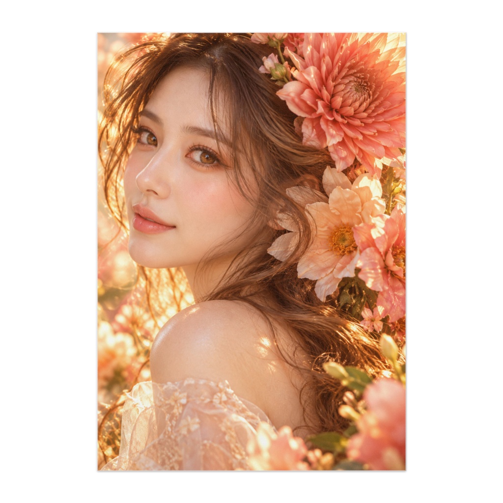 琥珀の夢 — AMBER REVERIE｜幻想フローラル美人画・アートポスター