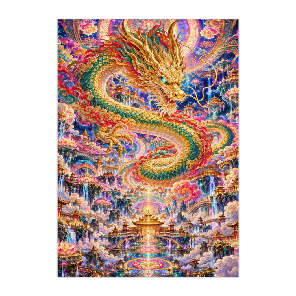 極彩龍宮 — NEON DRAGON｜中華風サイケデリック・黄金龍の幻想アート