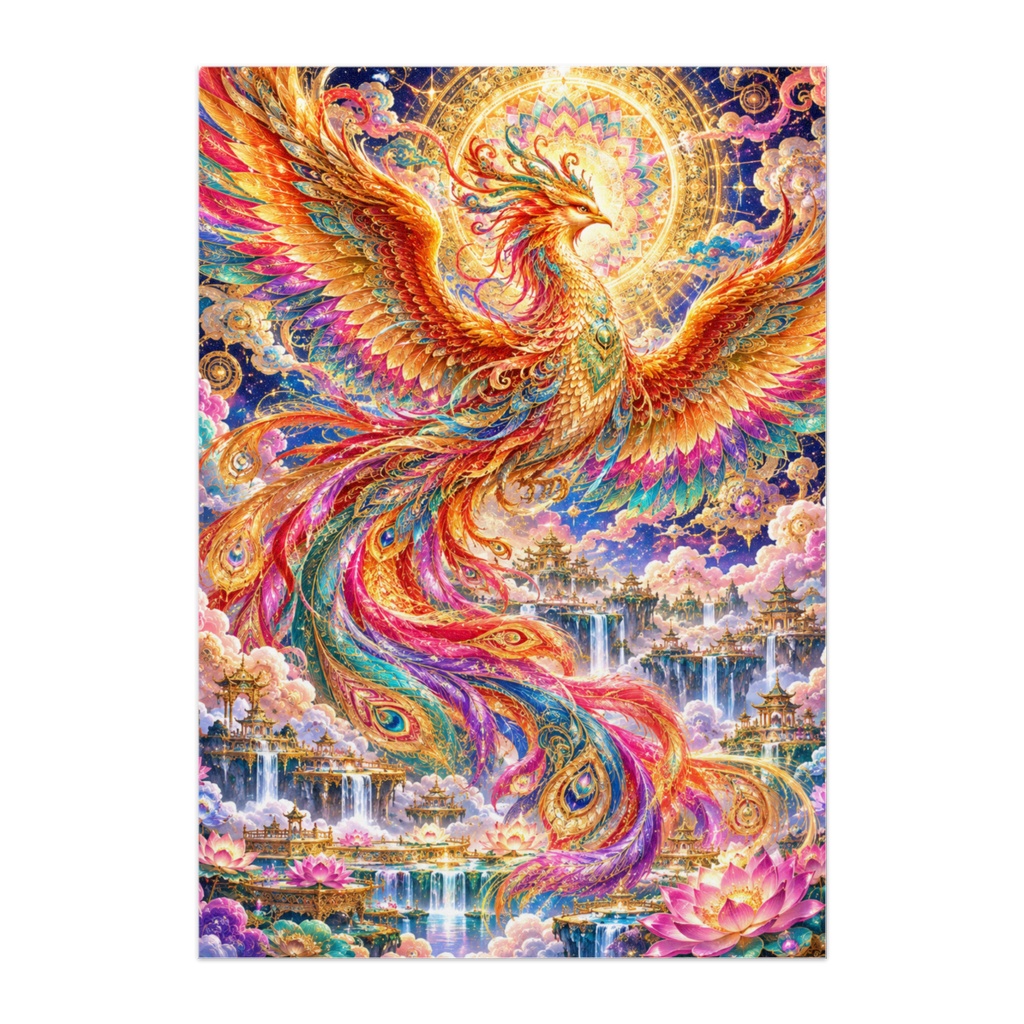 極彩鳳凰 — PHOENIX INFINITY｜黄金の鳳凰と天空宮殿・中華風サイケデリック幻想アート