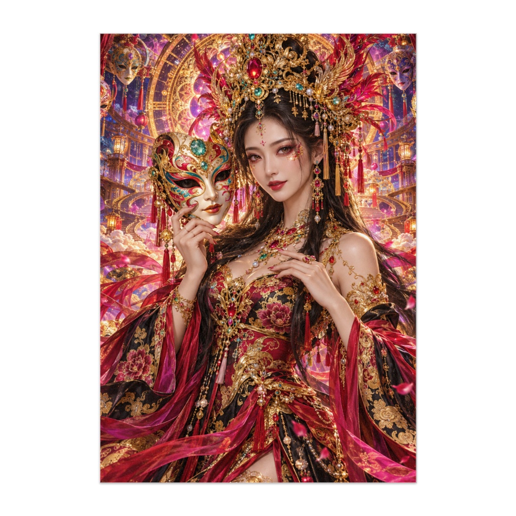 千幻の仮面 — MASK OF ETERNITY｜黄金の宝冠と幻想女王・中華風サイケデリック美人画