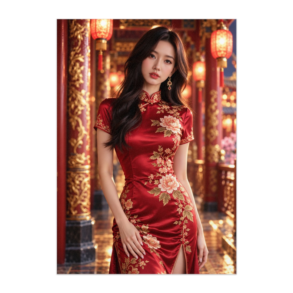 紅蓮の女帝 — CRIMSON EMPRESS｜深紅のチャイナドレスと黄金宮廷の幻想美人画