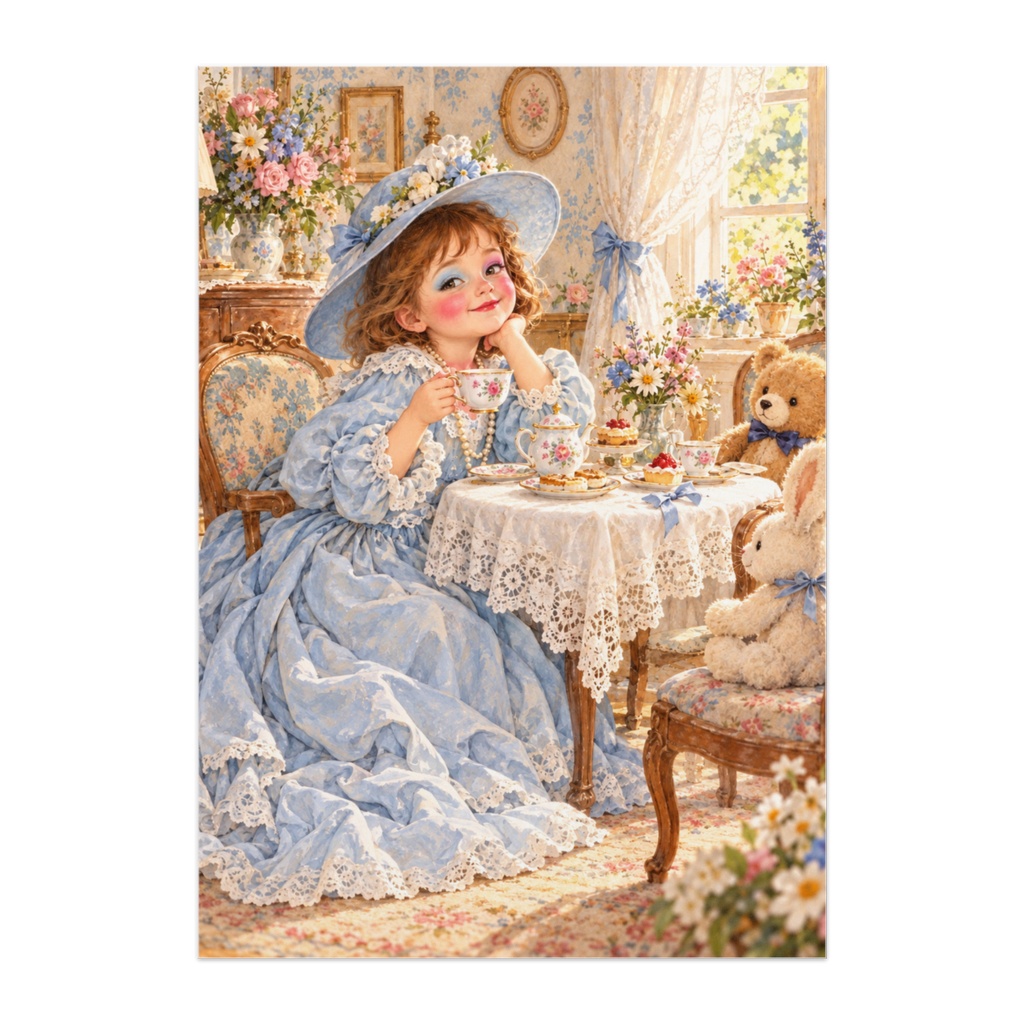 LITTLE TEA PARTY — 小さな奥さまのお茶会｜小さなレディの大冒険・絵本風アートポスター