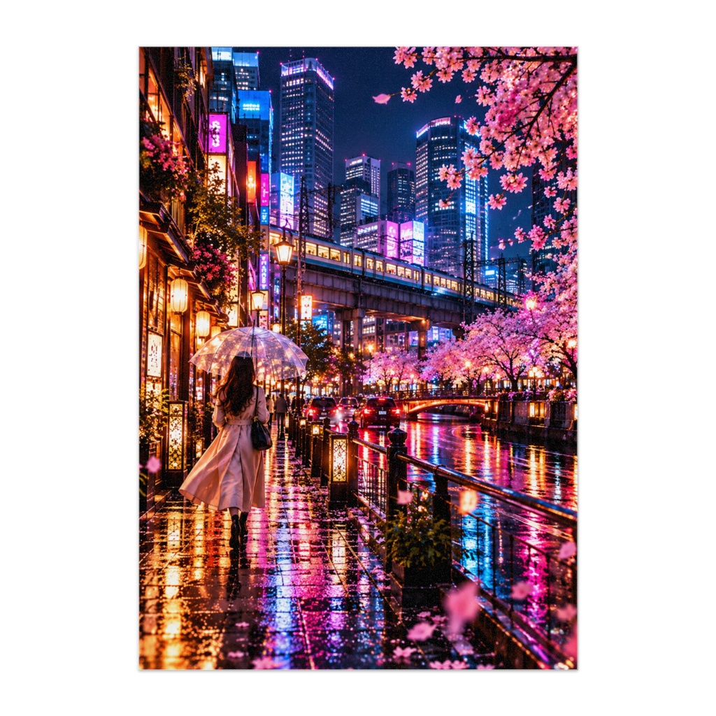 TOKYO NEON BLOSSOM — 桜色に染まる東京|幻想夜景アートポスター