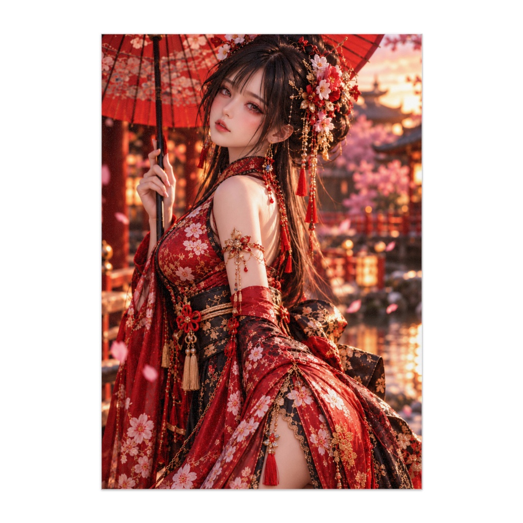 SAKURA REIGN — 桜華の麗人｜桜と和傘の幻想和装美女・高級ドールアートポスター
