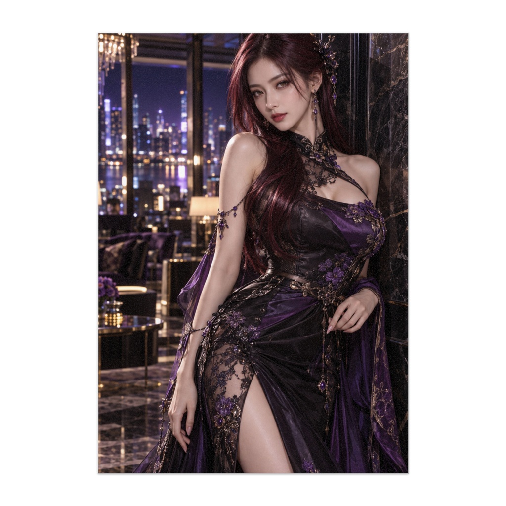 VIOLET NOIR — 紫苑の魔姫｜漆黒と深紫のモード美女・高級ファッションアートポスター