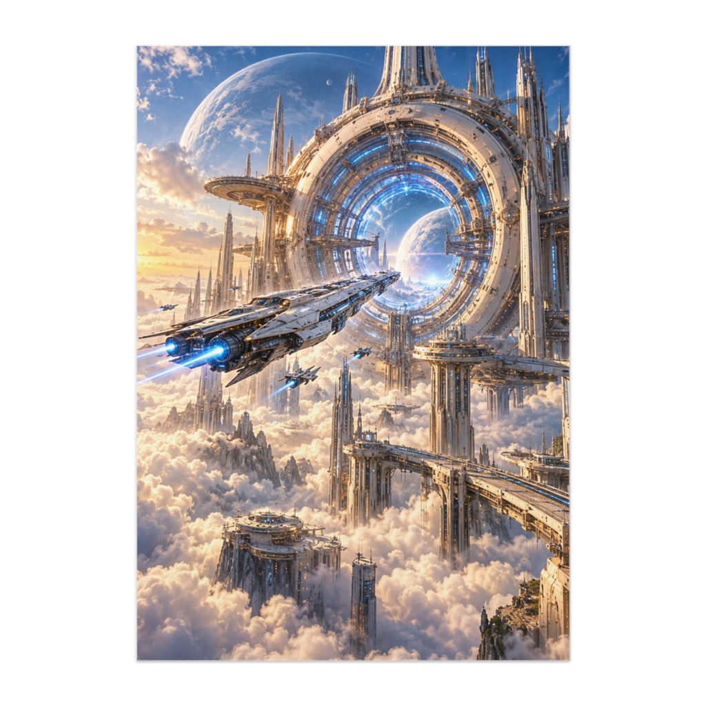CELESTIAL GATE — 天空を貫く星間ゲート|超巨大宇宙港 未来建築 SFアートポスター