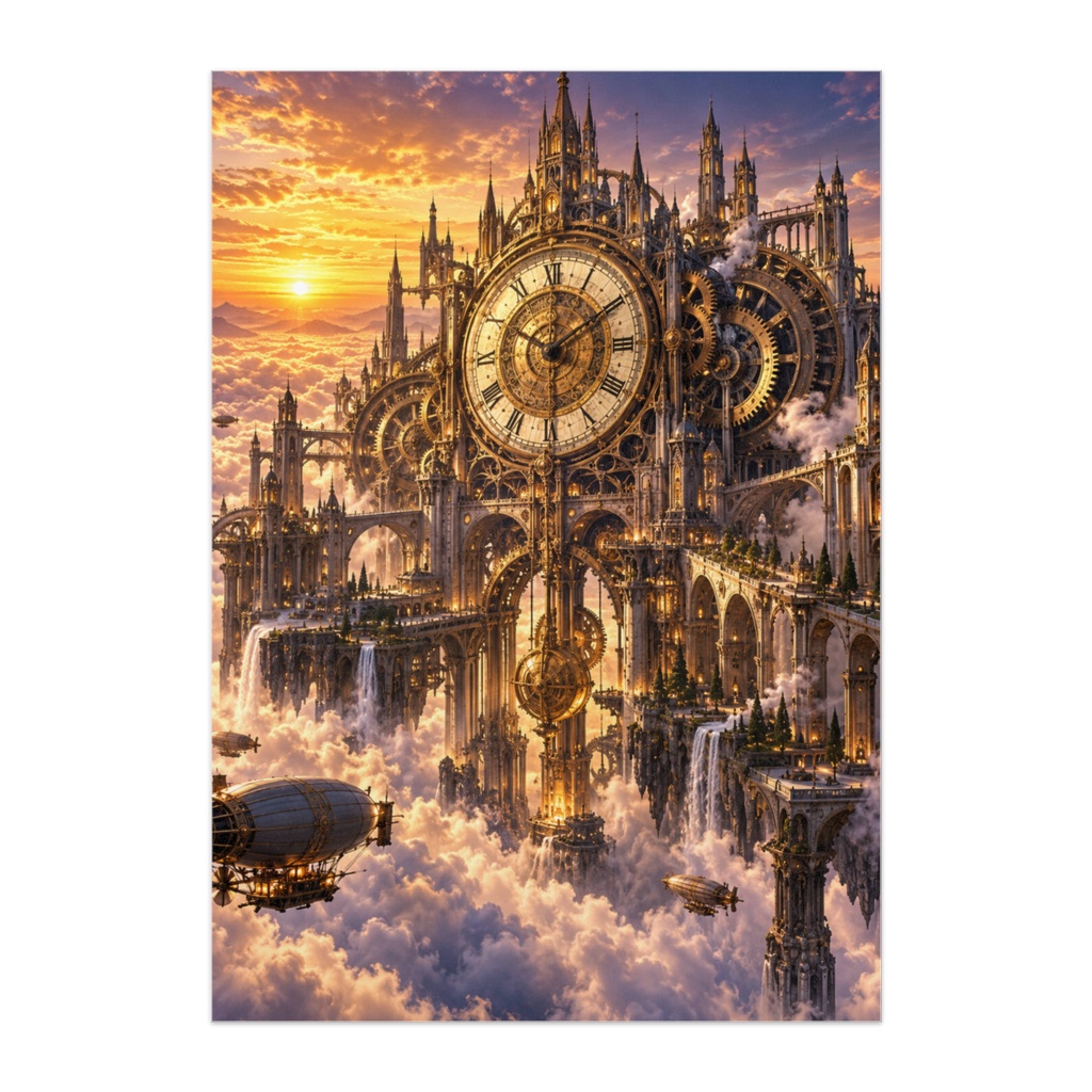 CHRONOS CITADEL — 時を支配する天空の時計城|黄金の巨大時計・幻想建築アートポスター