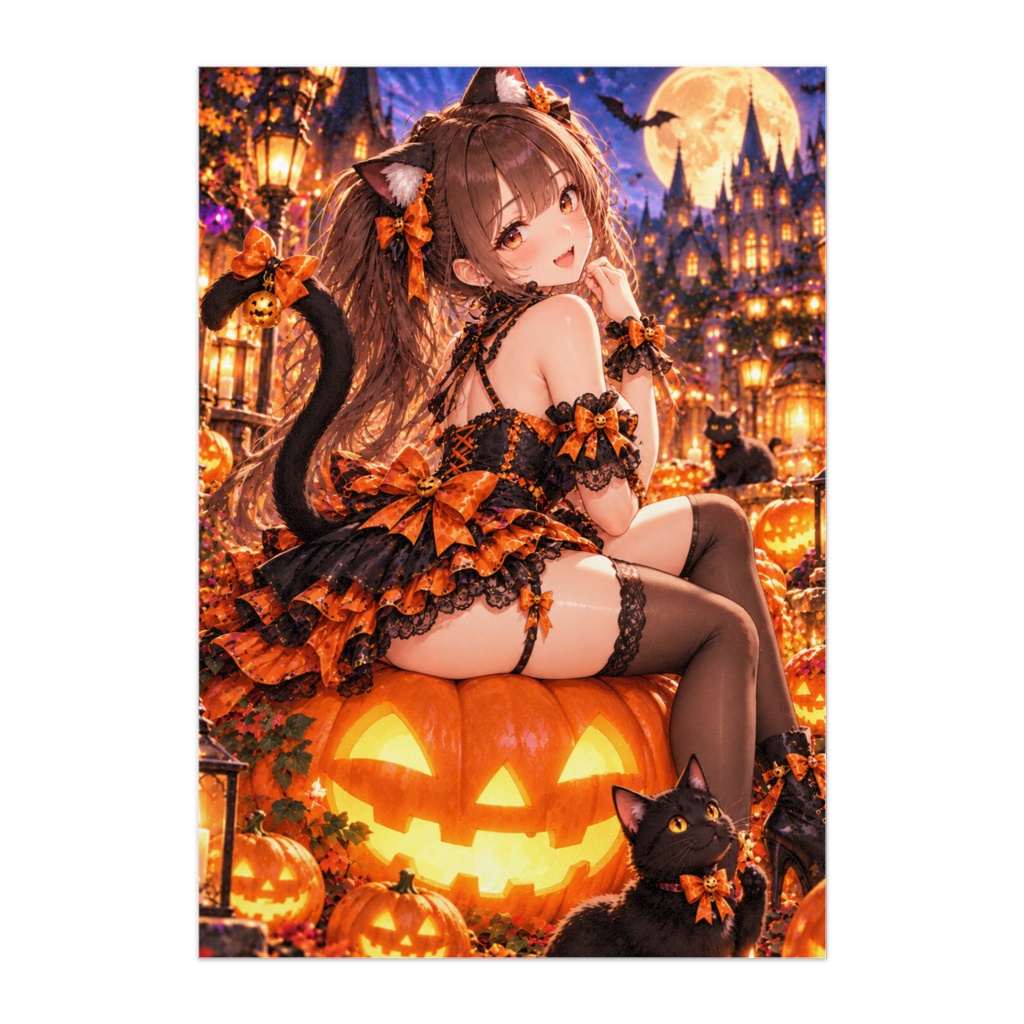 月夜の黒猫プリンセス — PUMPKIN CAT GIRL｜ハロウィン美少女アートポスター