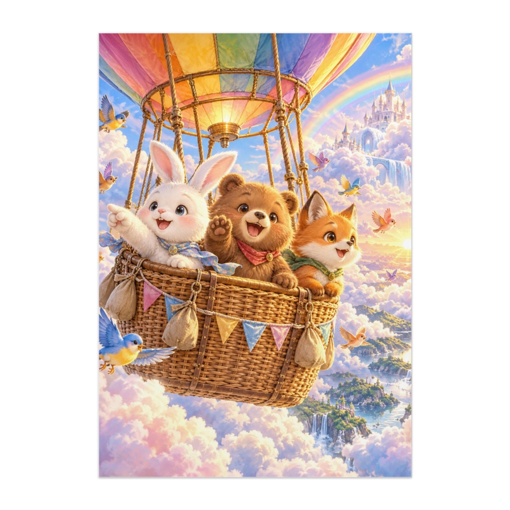 SKY ADVENTURE|どうぶつたちの空の大冒険|虹色気球のファンタジー絵本アート