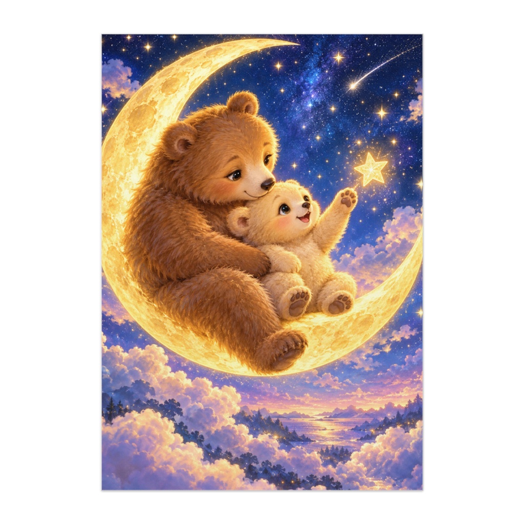 GOOD NIGHT, LITTLE STAR|おやすみ、小さな星|親子グマと三日月の癒し絵本アート