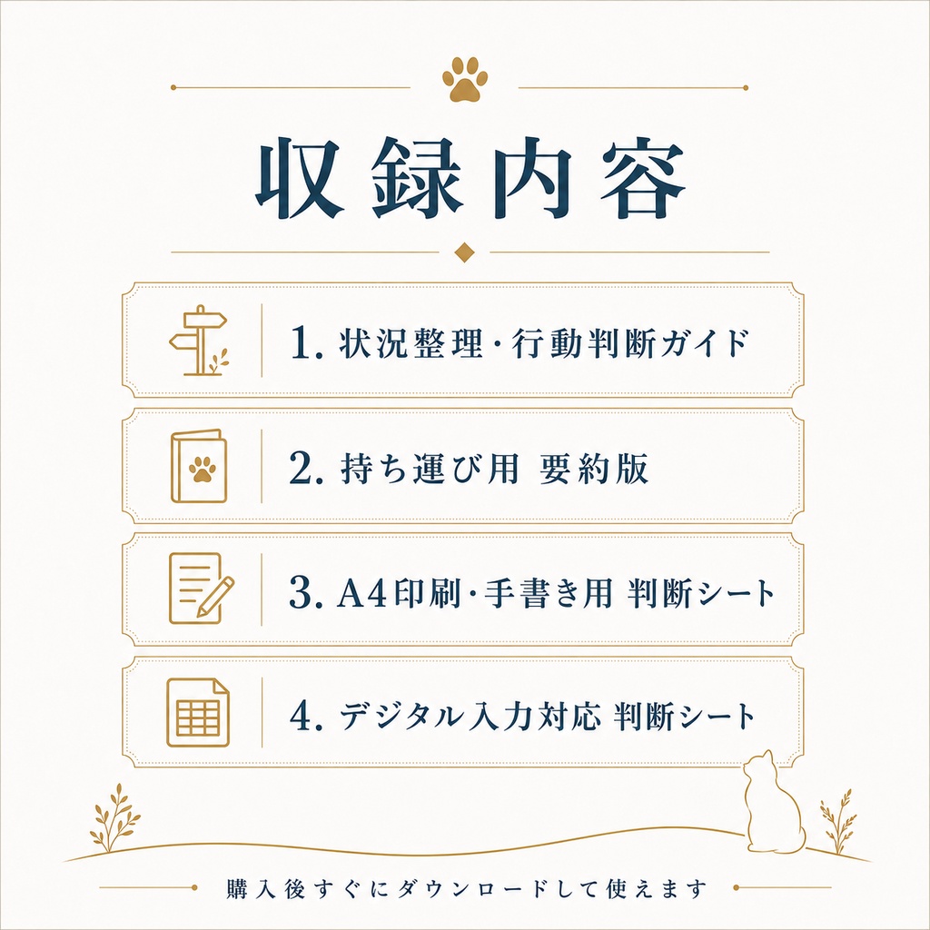 迷子猫の状況整理・行動判断ガイド|現役猫探偵の実用PDF・判断シート付き