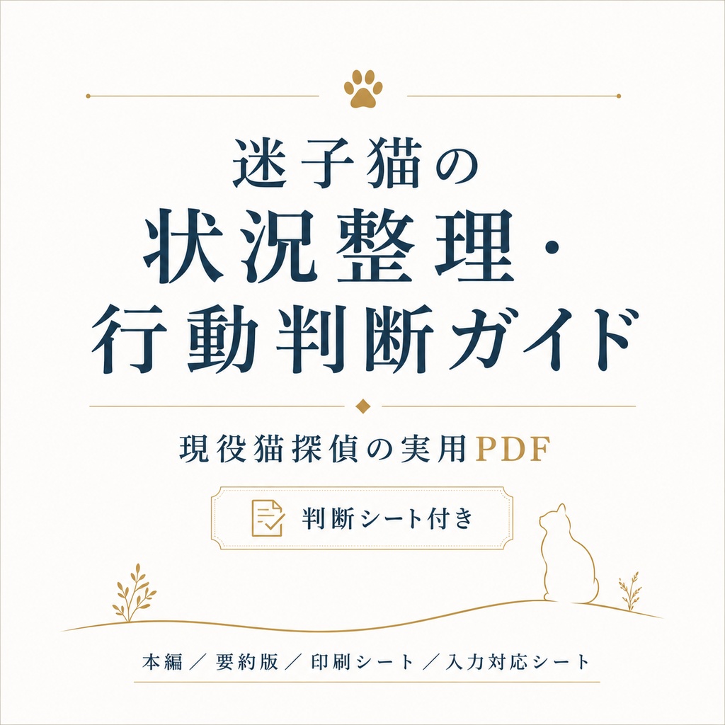 迷子猫の状況整理・行動判断ガイド｜現役猫探偵の実用PDF・判断シート付き