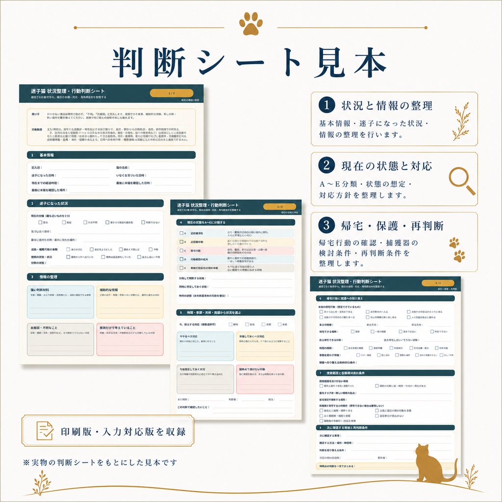 迷子猫の状況整理・行動判断ガイド|現役猫探偵の実用PDF・判断シート付き