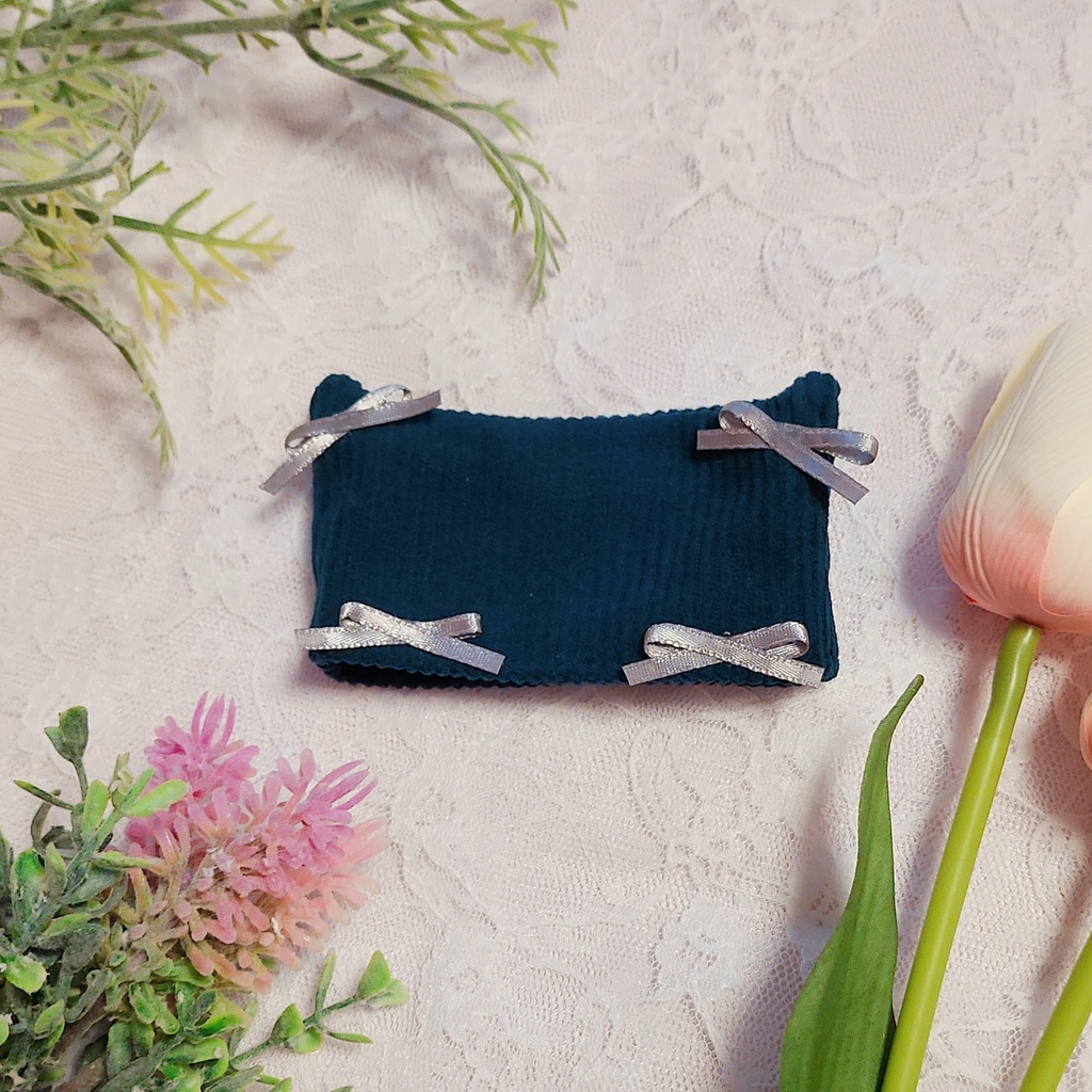 コーデュロイ猫耳リボン帽子