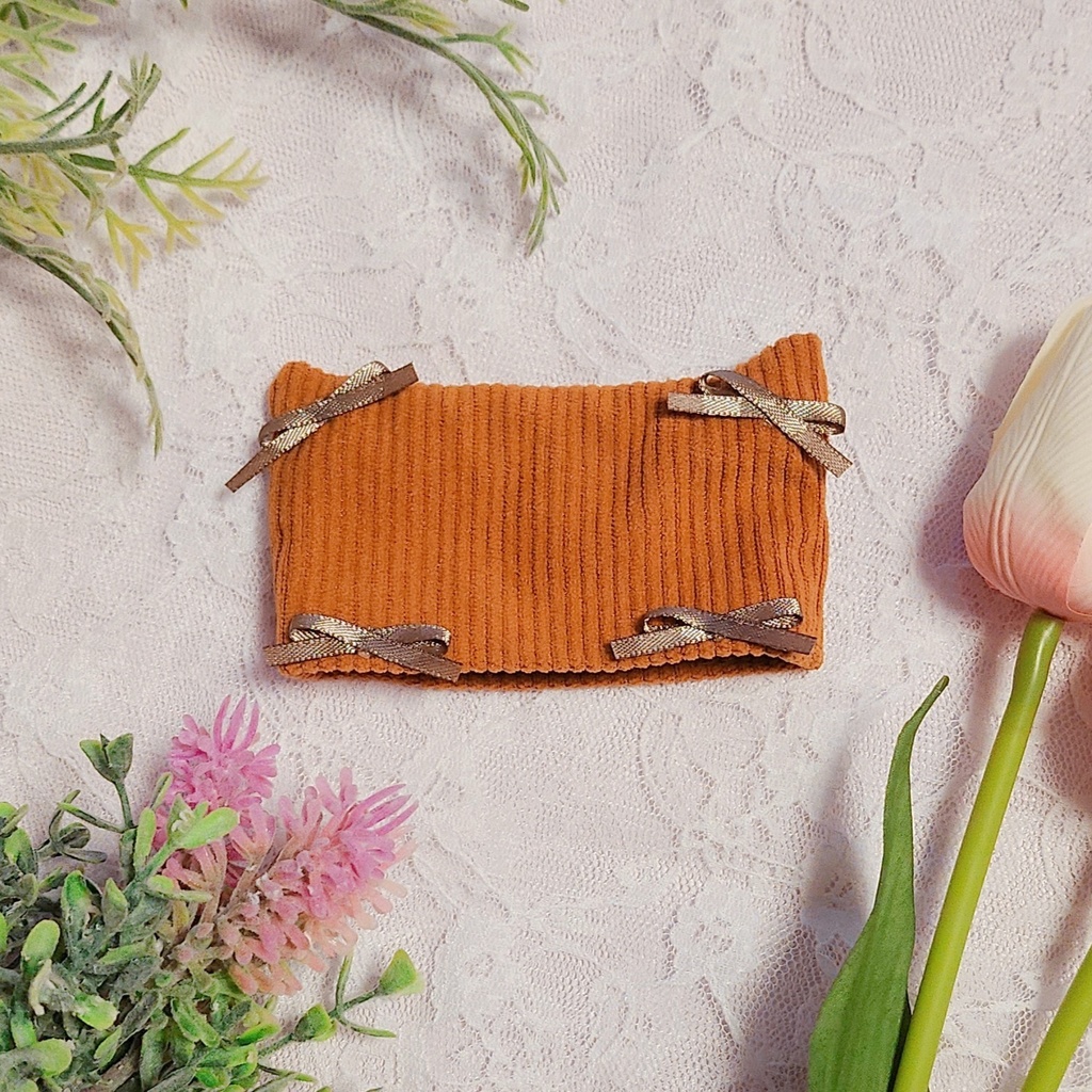 コーデュロイ猫耳リボン帽子