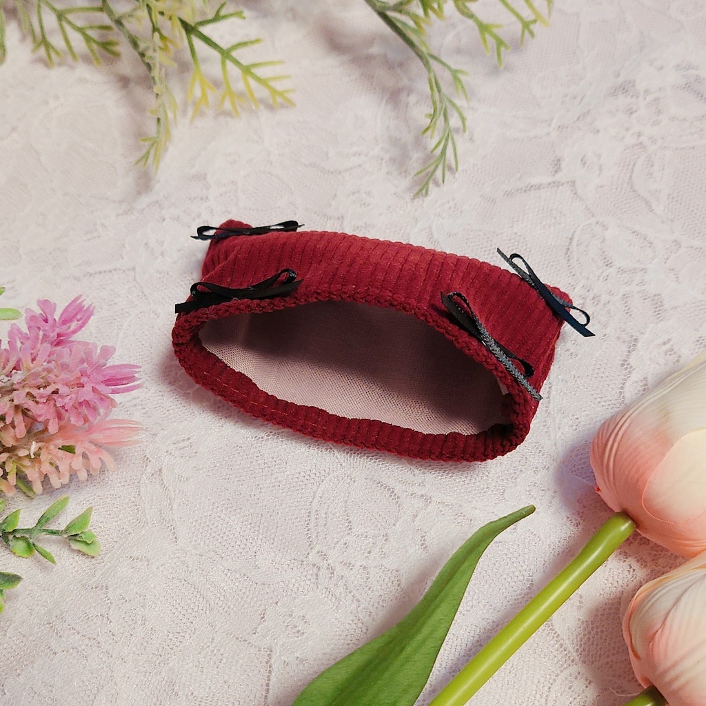 コーデュロイ猫耳リボン帽子