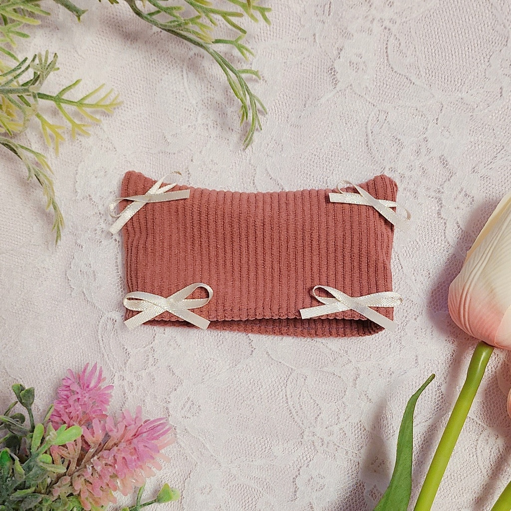 コーデュロイ猫耳リボン帽子