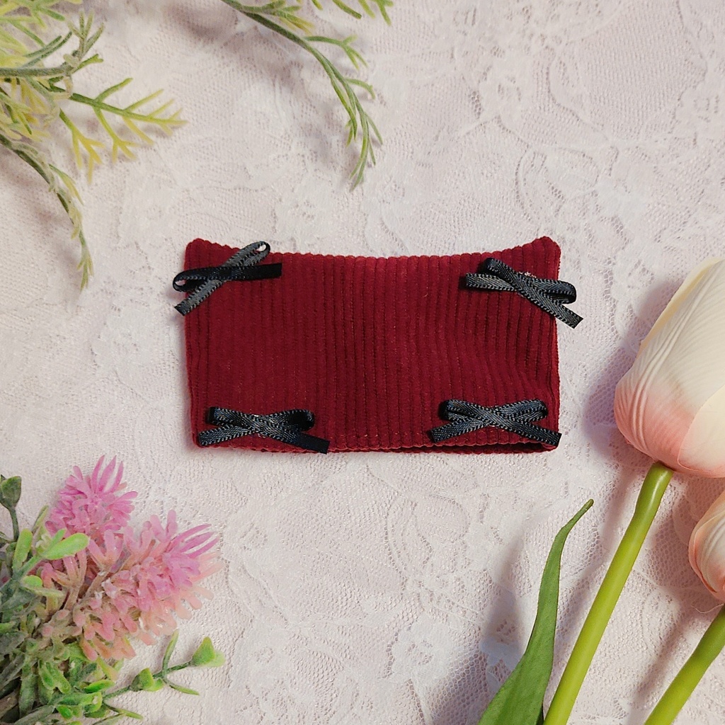 コーデュロイ猫耳リボン帽子