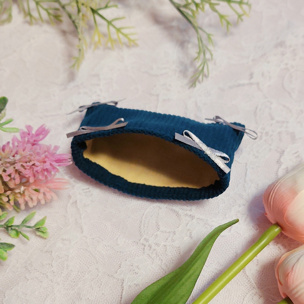 コーデュロイ猫耳リボン帽子