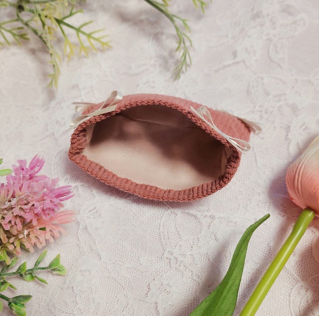 コーデュロイ猫耳リボン帽子