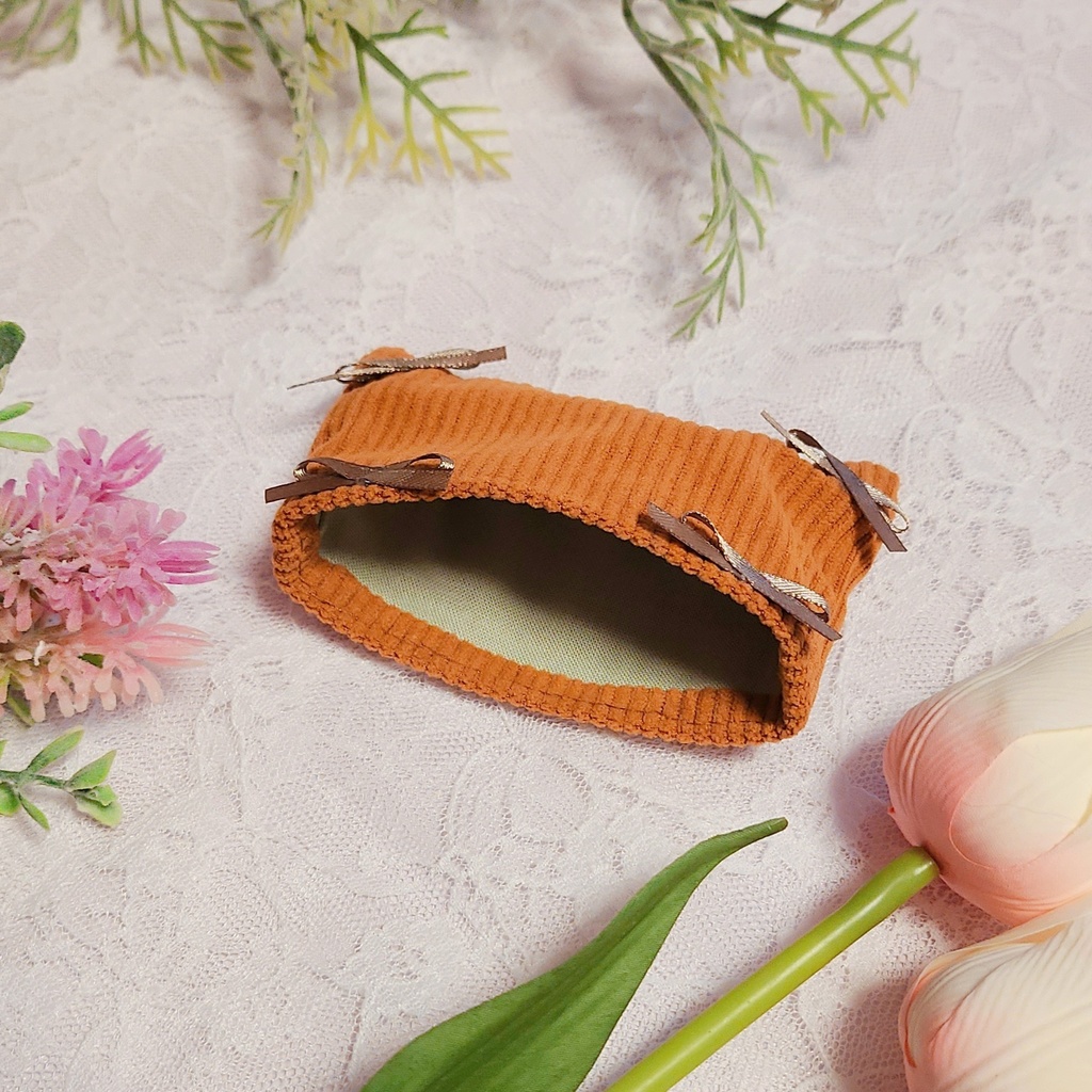 コーデュロイ猫耳リボン帽子