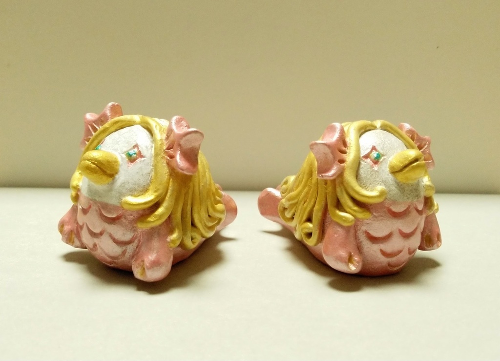 アマビヱ陶器人形(ピンク(髪ゴールド)