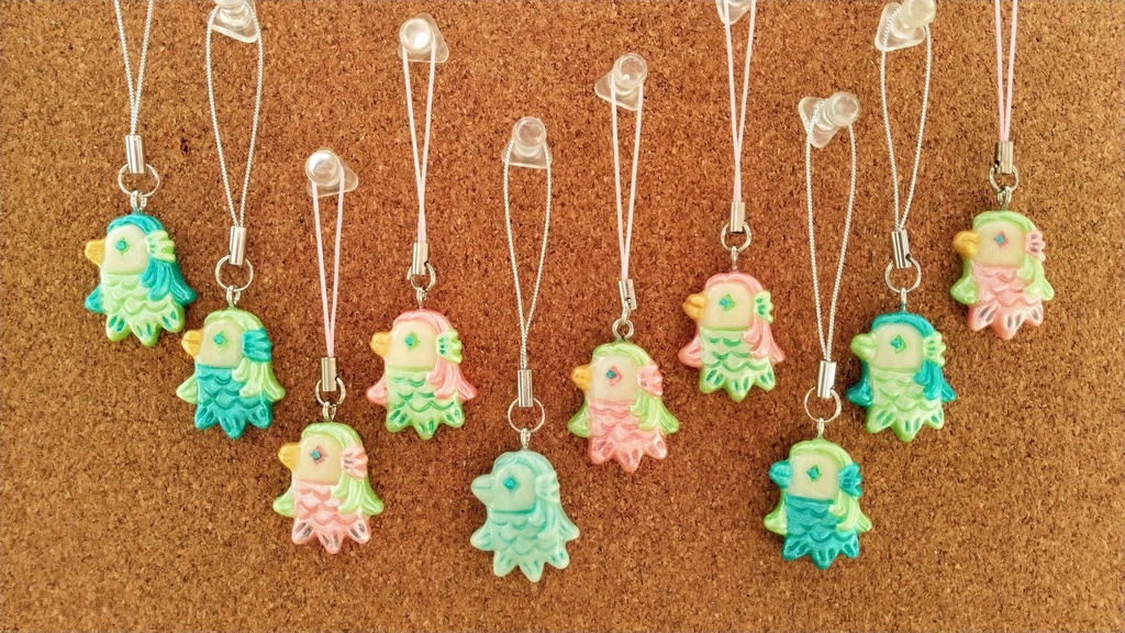 アマビエさまプチマスコット(pink)【疫病退散!御守りに♪】ストラップ付替え無料