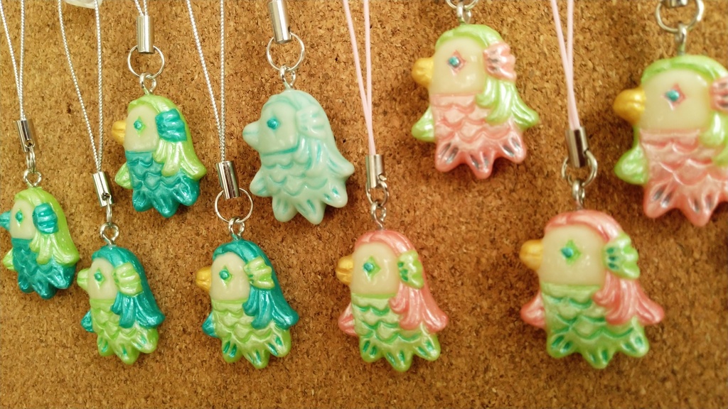 アマビエさまプチマスコット(blue)【疫病退散!御守りに♪】ストラップ付替え無料