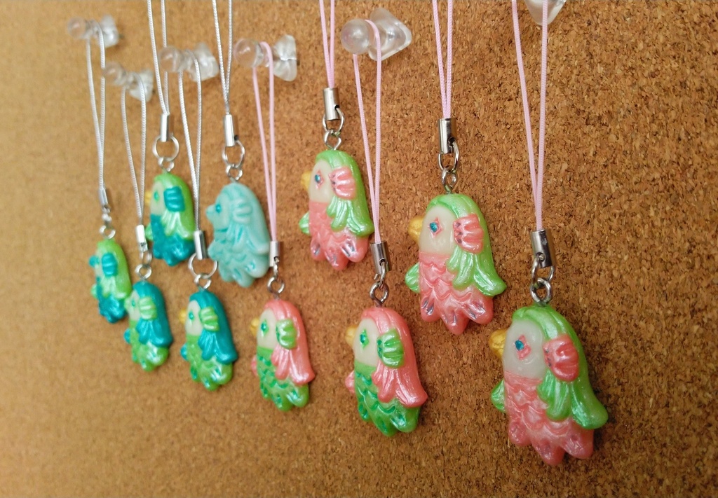 アマビエさまプチマスコット(blue)【疫病退散!御守りに♪】ストラップ付替え無料