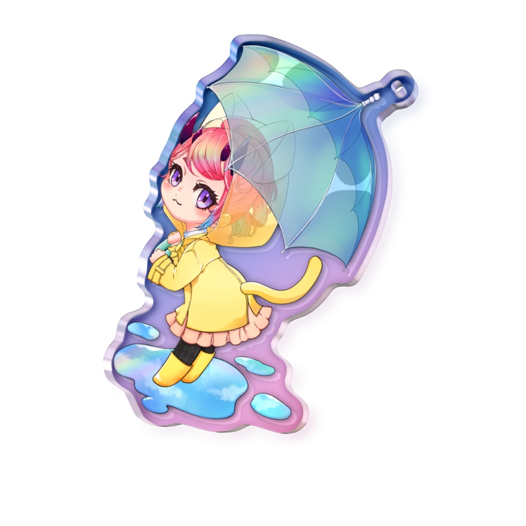 雨は上がったけど新しいレインコートと長靴と傘を使いたいおにむすめ