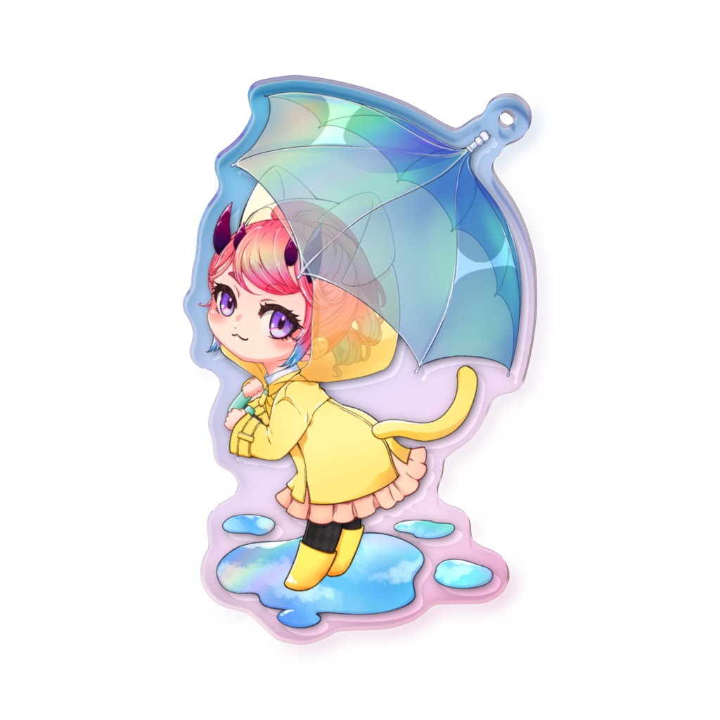 雨は上がったけど新しいレインコートと長靴と傘を使いたいおにむすめ