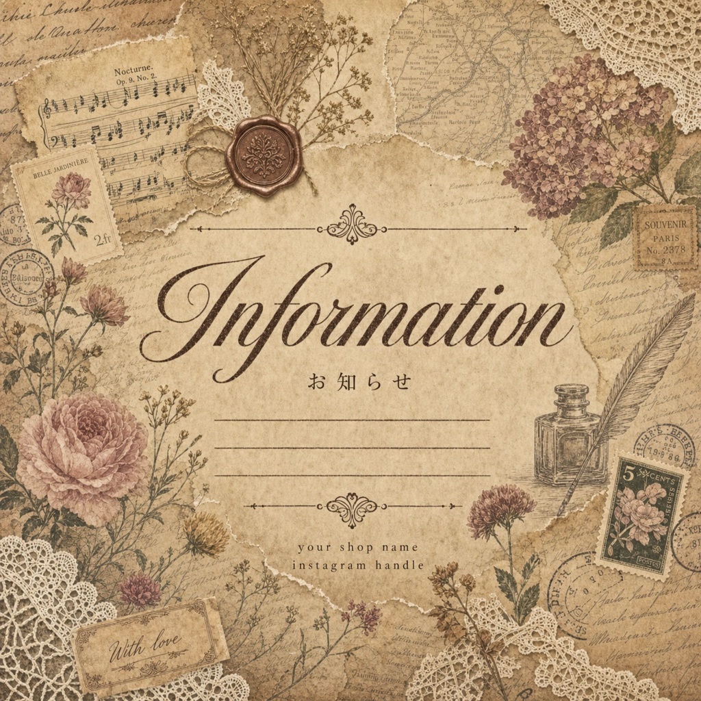 【Canvaテンプレ】ハンドメイド作家向けInstagram投稿テンプレ10枚セット vol.2 ヴィンテージアンティーク