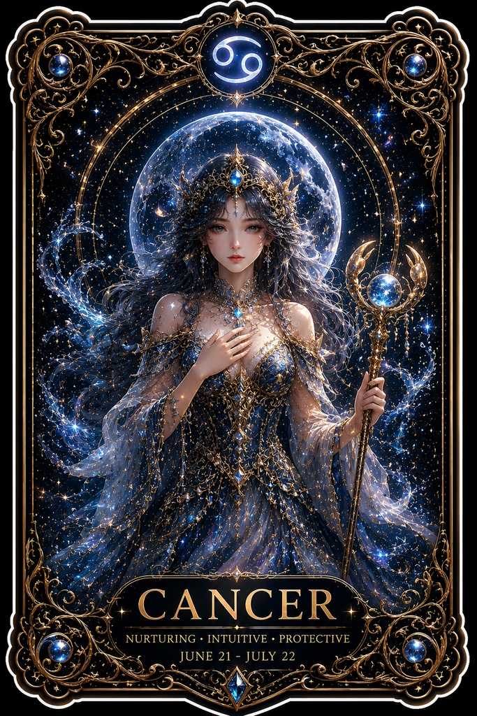 宵闇の十二宮 -Cancer- 星海を抱く蒼月の巫女　ホログラムスマホステッカー　　　　　　　　　　　　　