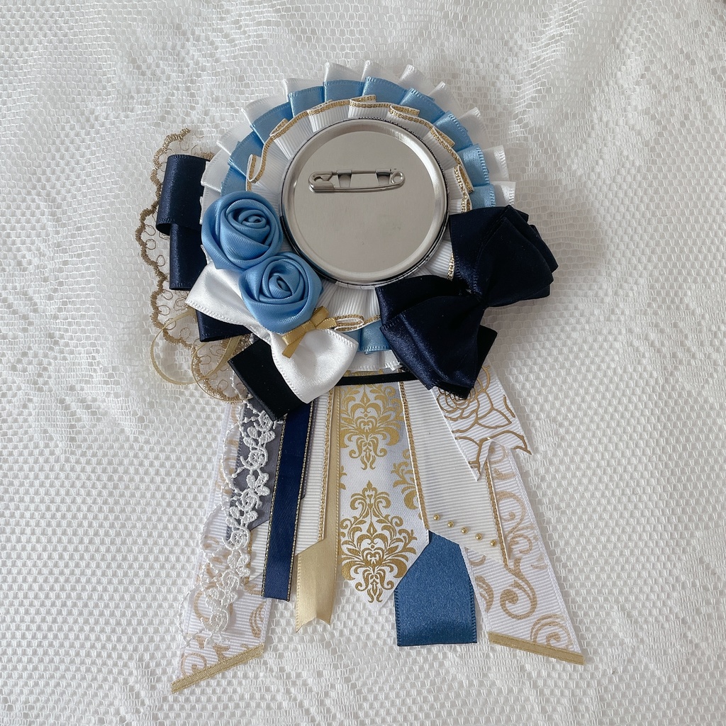 リボンロゼット 白×ゴールド×薔薇