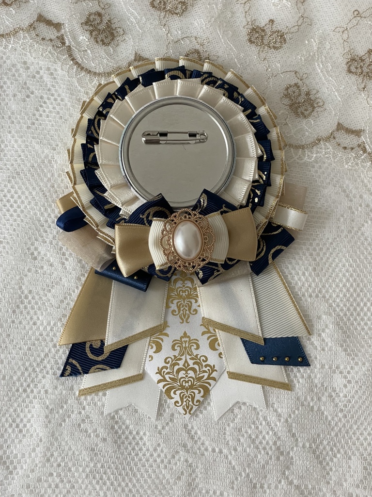 缶バッジ用痛ロゼット ネイビー×シルクホワイト