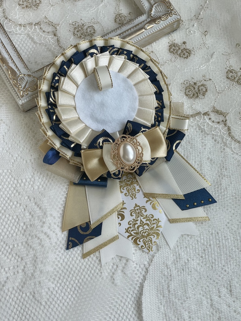 缶バッジ用痛ロゼット ネイビー×シルクホワイト