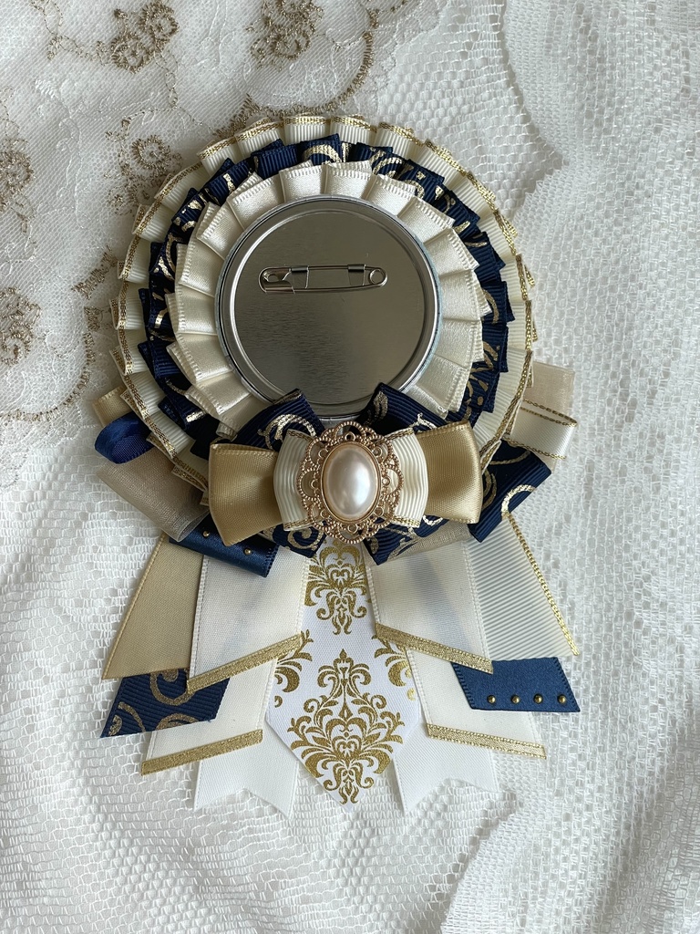 缶バッジ用痛ロゼット ネイビー×シルクホワイト