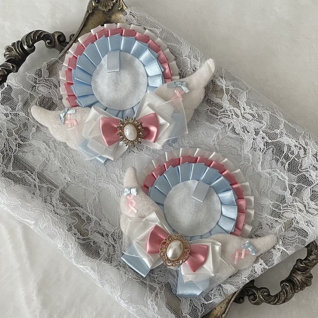 缶バッジ用痛ロゼット ピンク×パステルブルー