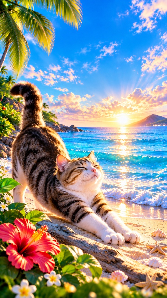 Sea & Cat — 月夜の海 × 猫 × 星空 —