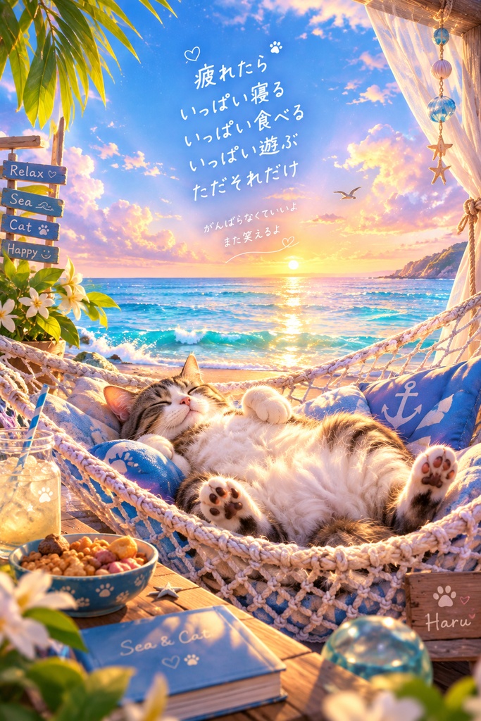「疲れたあなたへ — 海と猫の癒し時間 —」