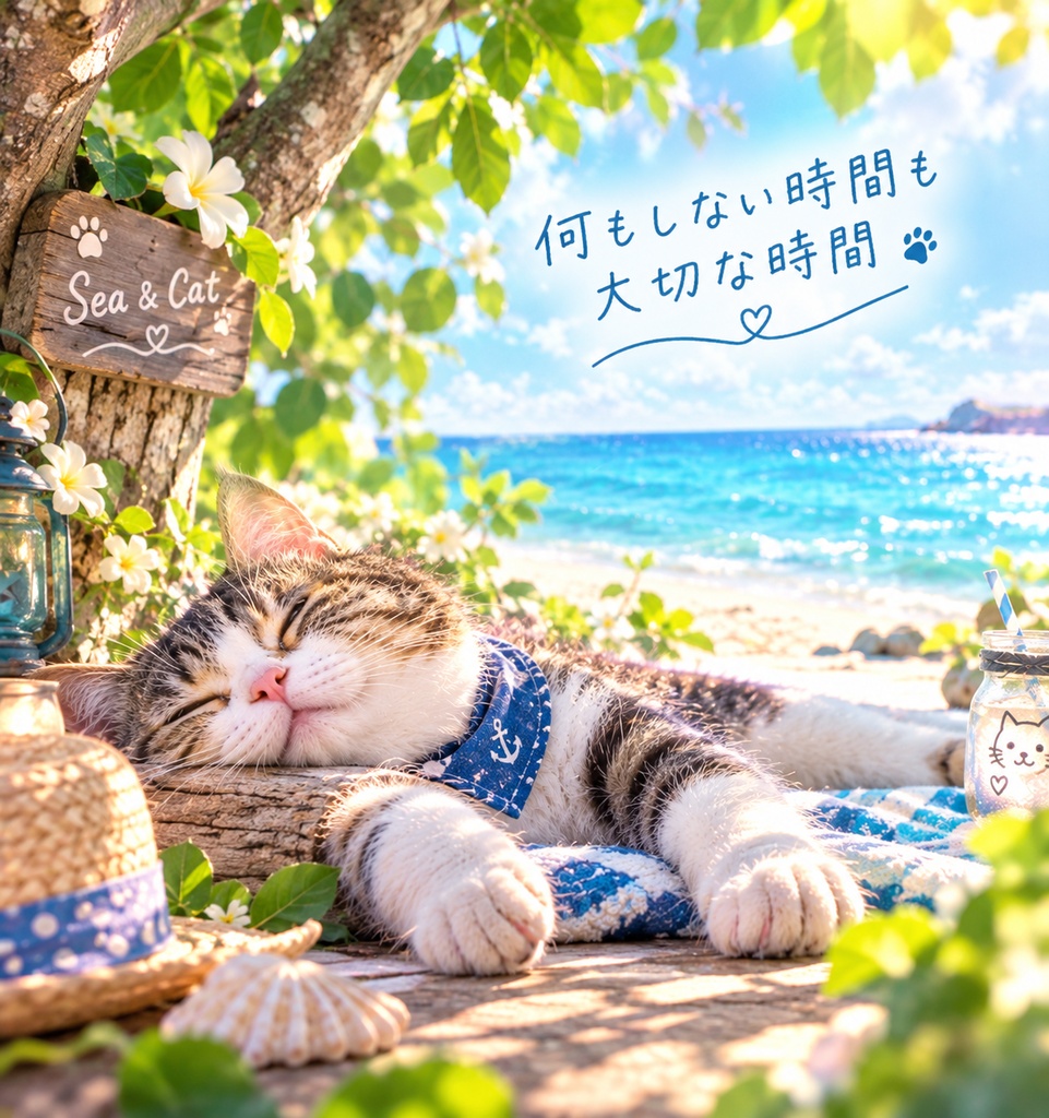 「疲れたあなたへ — 海と猫の癒し時間 —」