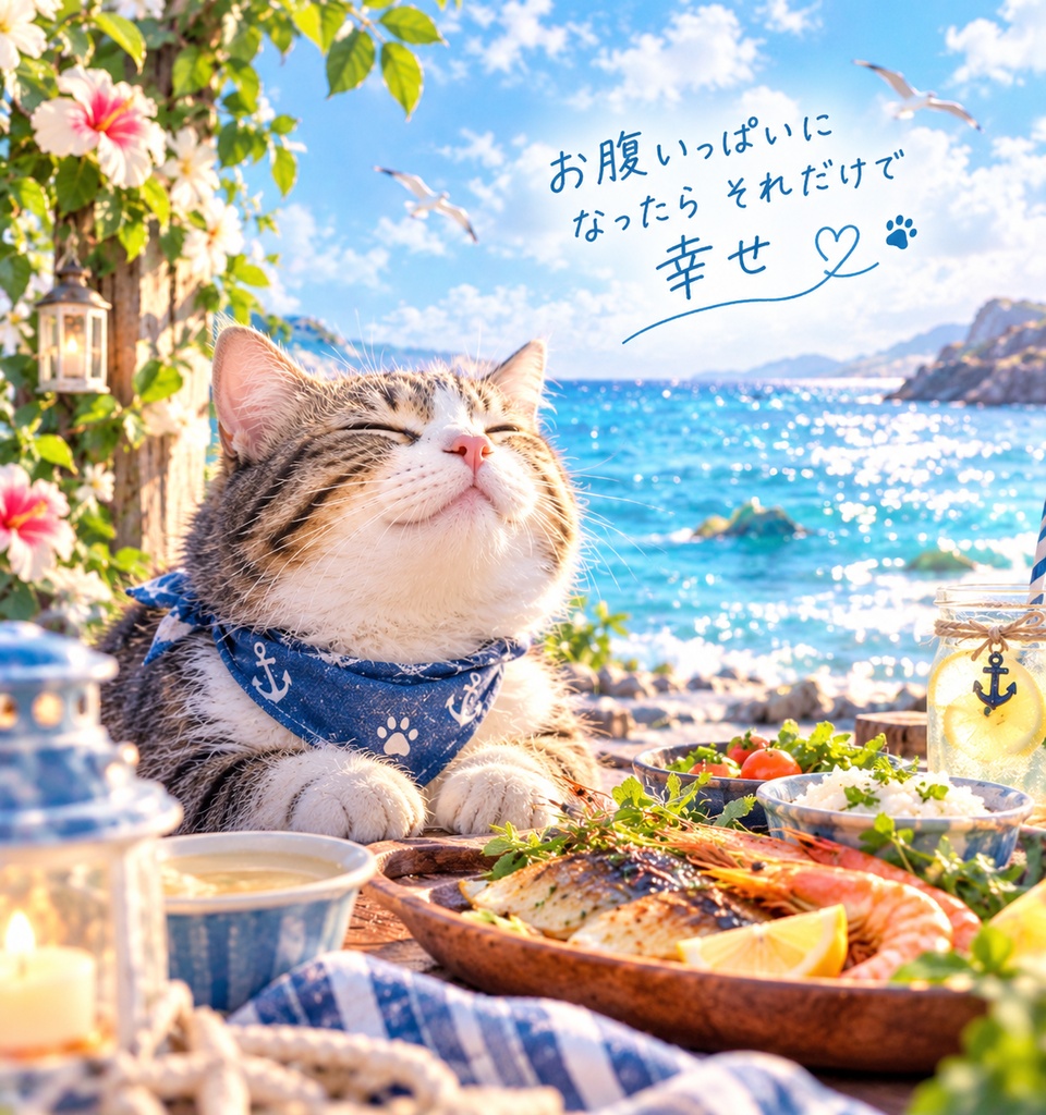 「疲れたあなたへ — 海と猫の癒し時間 —」