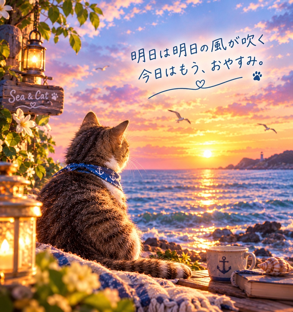 「疲れたあなたへ — 海と猫の癒し時間 —」