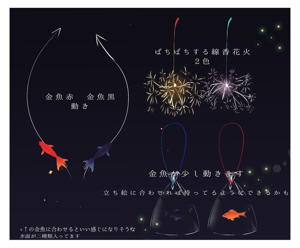 🏮8月末まで公開【金魚と線香花火のAPNGセット】