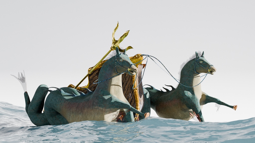 【3Dモデル】ポセイドンの二頭立て海馬戦車