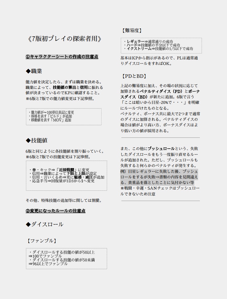 7版初プレイ探索者用説明