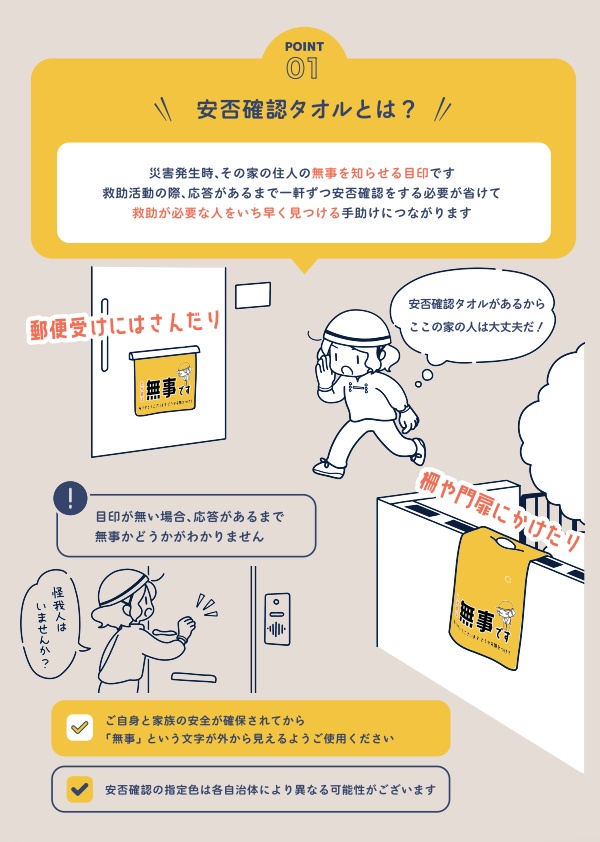 【2周年記念】災害時 安否確認タオル 1枚セット(タオル・パンフレット・シークレット特典各種1つ)