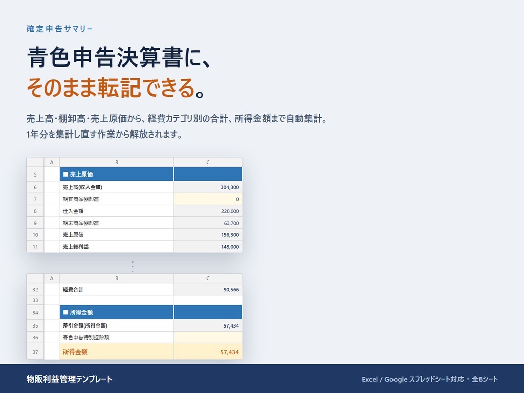 【在庫・確定申告まで自動】物販利益管理Excel|メルカリ・Amazon・BASE対応