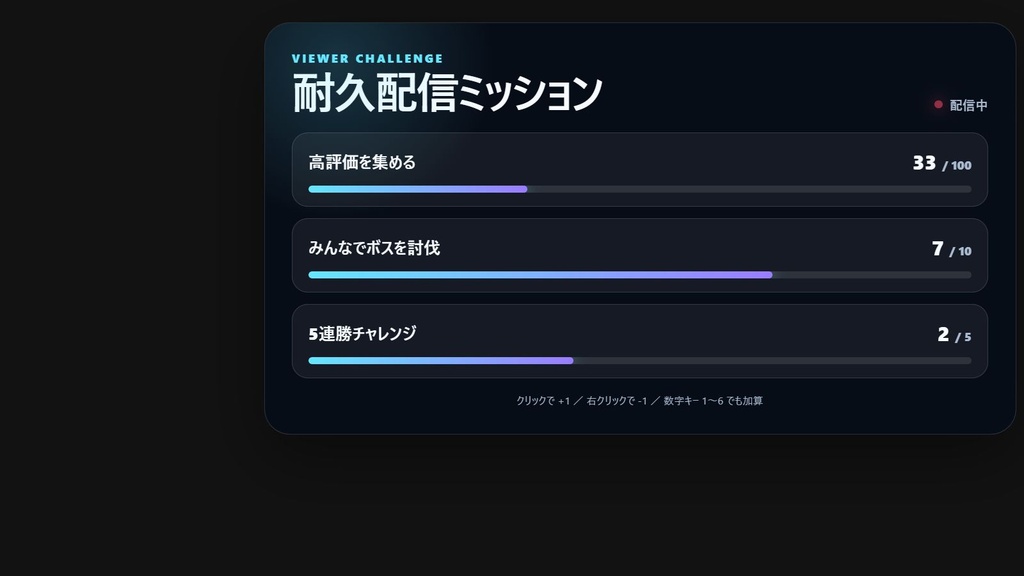 【無料】OBSチャレンジボード Lite|耐久・討伐・参加型配信の目標表示